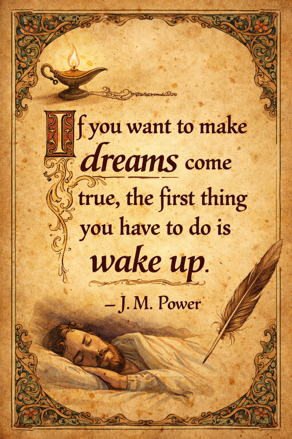 (“If you want to make your dreams come true, the first thing you have to do is wake up.” — J.M. Power)